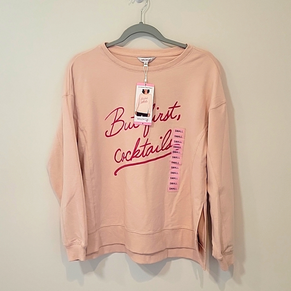 Wildfox Pale Pink 'But First, Cocktails' Pullover with Red Script - Picture 4 of 6